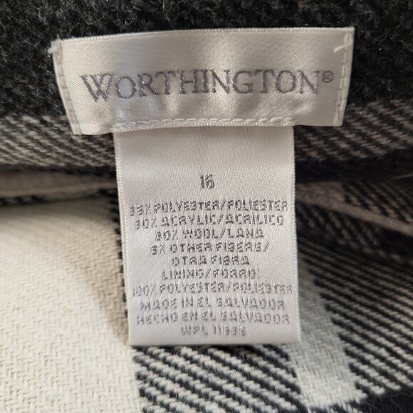 Worthington Gray Cream Plaid Fringe Wool Blend Wrap Maxi Skirt Size 16 Academia - Picture 9 of 10